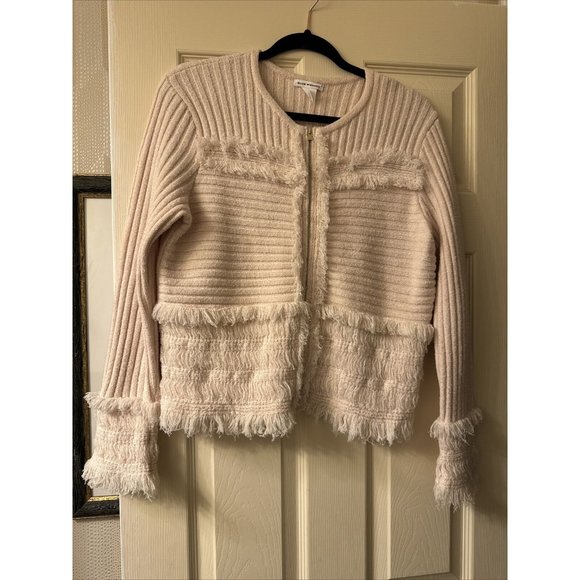 Club Monaco wool sweater fringe cream Zip‎ size large - Picture 1 of 4